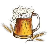 Light beer isolated on a white background with wheat. Vector