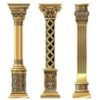 Set of golden decorative columns in oriental style vector