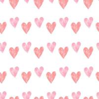 Pink watercolor textured hearts seamless pattern on white background vector