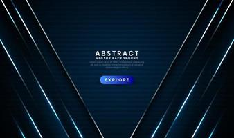 Geometric navy blue 3d abstract background with metallic lines effect vector