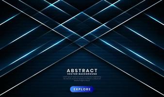 Geometric navy blue 3d abstract background with metallic lines effect vector