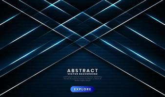 Geometric navy blue 3d abstract background with metallic lines effect vector