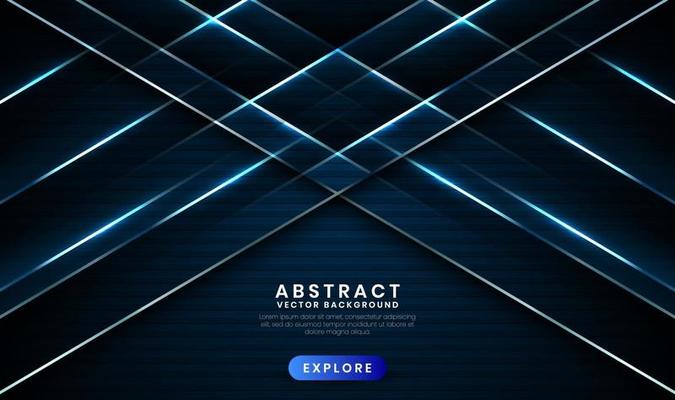 Geometric navy blue 3d abstract background with metallic lines effect