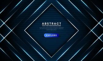 Geometric navy blue 3d abstract background with metallic lines effect vector