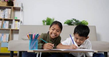 hermana y hermano dibujando juntos en papel video