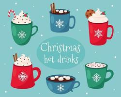 Merry Christmas card. Christmas hot drinks collection. vector