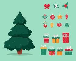 árbol de navidad con regalos y juguetes. vector
