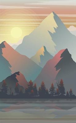 Panoramic mountain evening landscape on the background