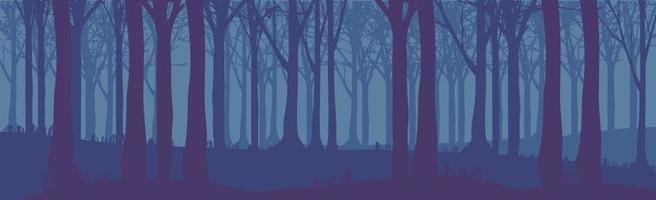 Panoramic landscape dark night dense forest - Vector