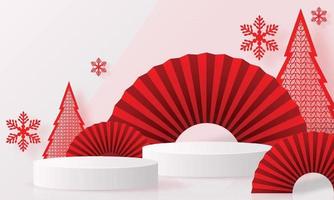 Christmas and New Year podium background design 3d. vector