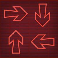 Set of red arrow neon effect isolated retro glow direction vector