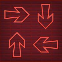 Set of red arrow neon effect isolated retro glow direction vector