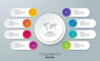 Infografías e iconos de arte en papel con 8 pasos. vector