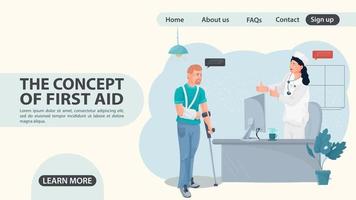 A man with a hand injury came to a doctors appointment a web page vector