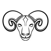 Black and white line art of sheep head. vector