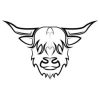 Black and white line art of Highland Cow head. vector