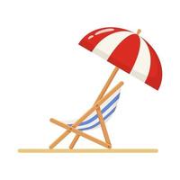 Isolated on white background deck chair with beach umbrella. vector
