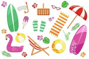 Summer set of beach elements on a white background. vector