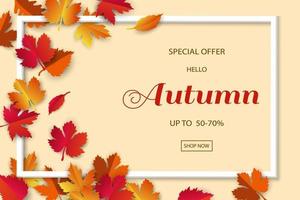 Autumn or Fall sale background with colorful leaves vector