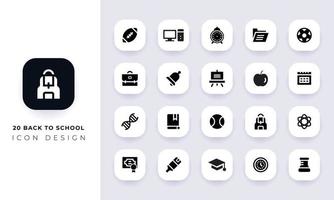 Minimal flat back to school icon pack. vector