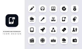 Minimal flat science and technology icon pack vector