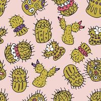 Pastel colored vector seamless pattern of bright green cacti