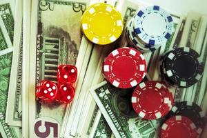 Red Dices Money Chips and Gambling Cards photo