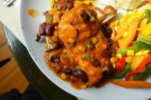 Chicken Grilled Food with Mexican Beans Sauce photo