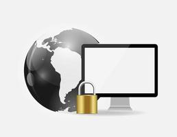 Internet Security Icon with Padlock, Globe and Monitor vector