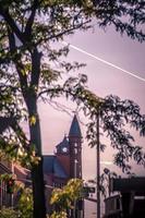 magical lighting at evening with building in the distance photo