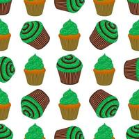 Irish holiday St Patrick day, seamless green muffins vector