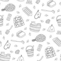 Sauna and Bathhouse accessories. Hand drawn seamless pattern. vector