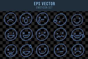 Set of blue emoticon light neon effect emoji lamp glow isolated vector