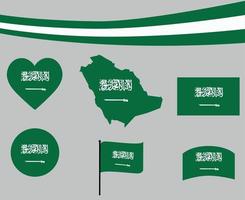 Saudi Arabia Flag Map Ribbon And Heart Icons Vector Abstract