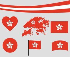 bandera de hong kong, mapa, cinta, y, corazón, iconos, vector, extracto vector