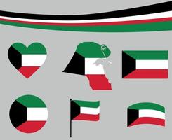 kuwait, bandera, mapa, cinta, y, corazón, iconos, vector, extracto vector