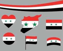 Syria Flag Map Ribbon And Heart Icons Vector Abstract