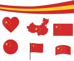 bandera china, mapa, cinta, y, corazón, iconos, vector, extracto vector