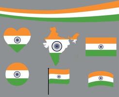 bandera india, mapa, cinta, y, corazón, iconos, vector, extracto vector