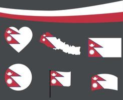 Nepal Flag Map Ribbon And Heart Icons Vector Abstract