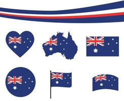 australia, bandera, mapa, cinta, y, corazón, iconos, vector, extracto vector