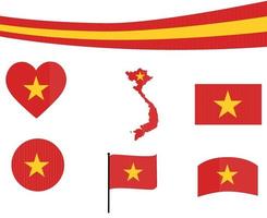 Vietnam Flag Map Ribbon And Heart Icons Vector Abstract