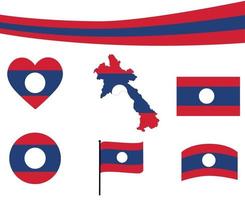 Laos Flag Map Ribbon And Heart Icons Vector Abstract