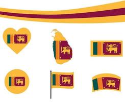 Sri Lanka Flag Map Ribbon And Heart Icons Vector Abstract