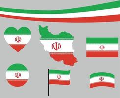 Iran Flag Map Ribbon And Heart Icons Vector Abstract