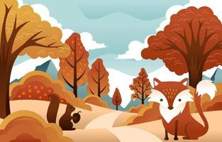 Autumn Background with Flora and Fauna