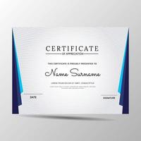 elegante plantilla de certificado de diploma azul y blanco vector