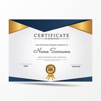 elegante plantilla de certificado de diploma azul y blanco vector