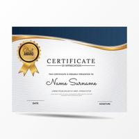 elegante plantilla de certificado de diploma azul y blanco vector