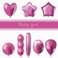 Set of pink balloons of different shapes. Baby girl. Baby born. vector